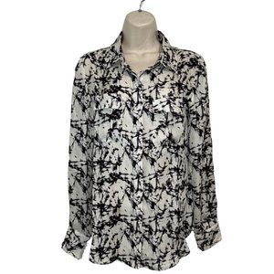 2OH Threads 100% Silk Black and White Button-Up Size XS